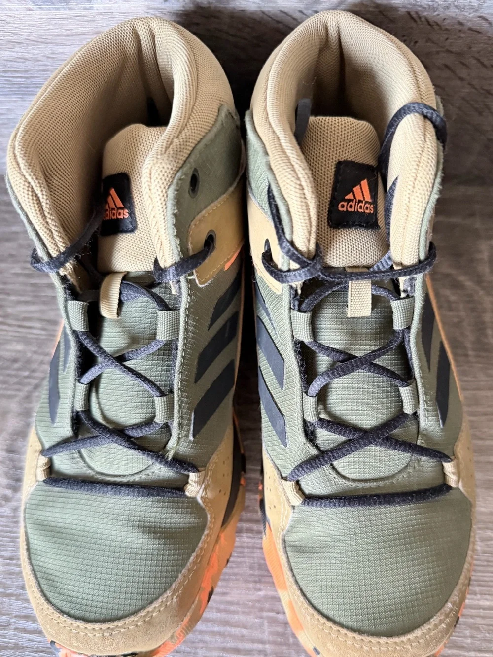 Adidas Terrex Mid Hiking Boots Youth US 3.5 Olive Green Orange Trail FX4188